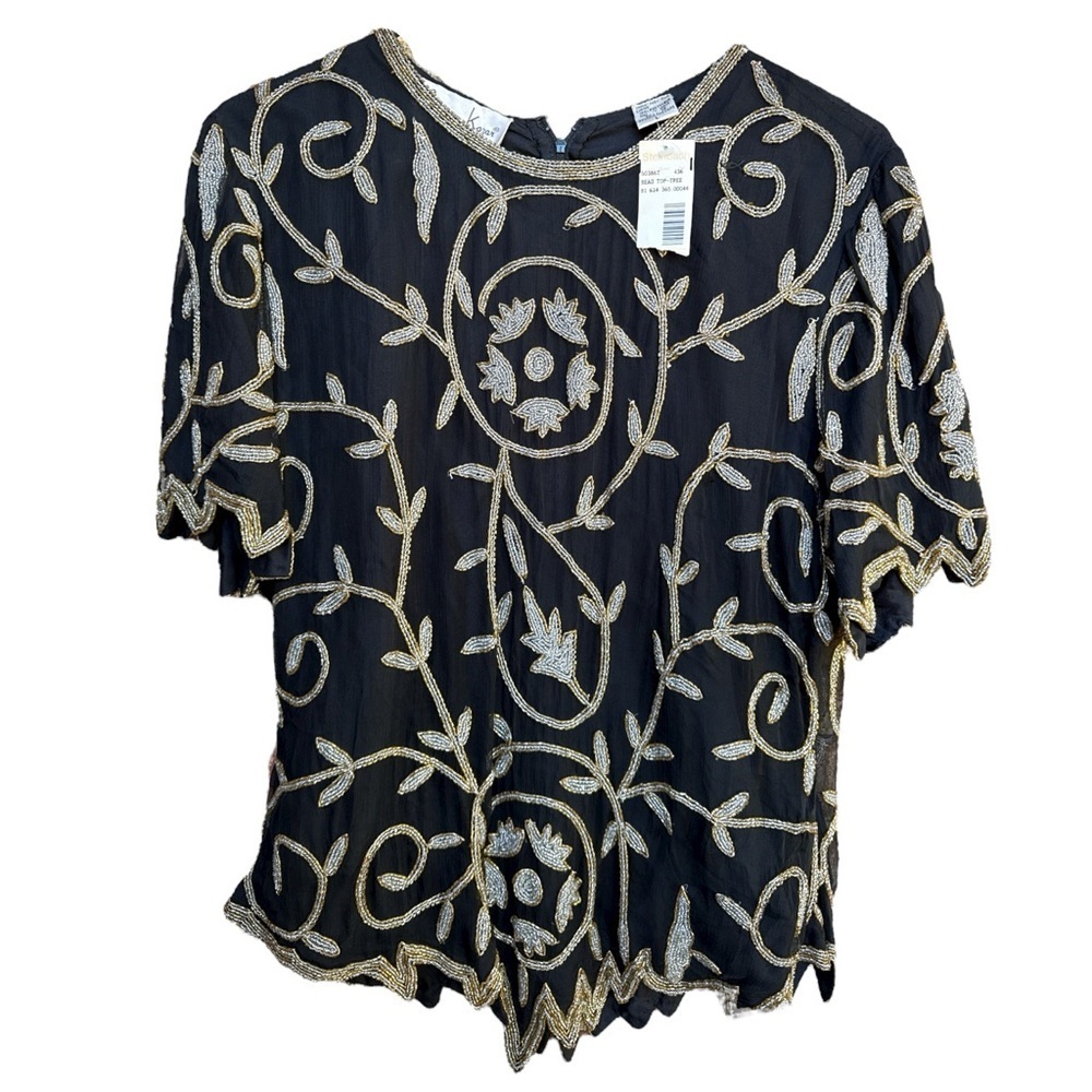 Laurence Kazar Elegant Black and Gold Beaded Top - Picture 4 of 7